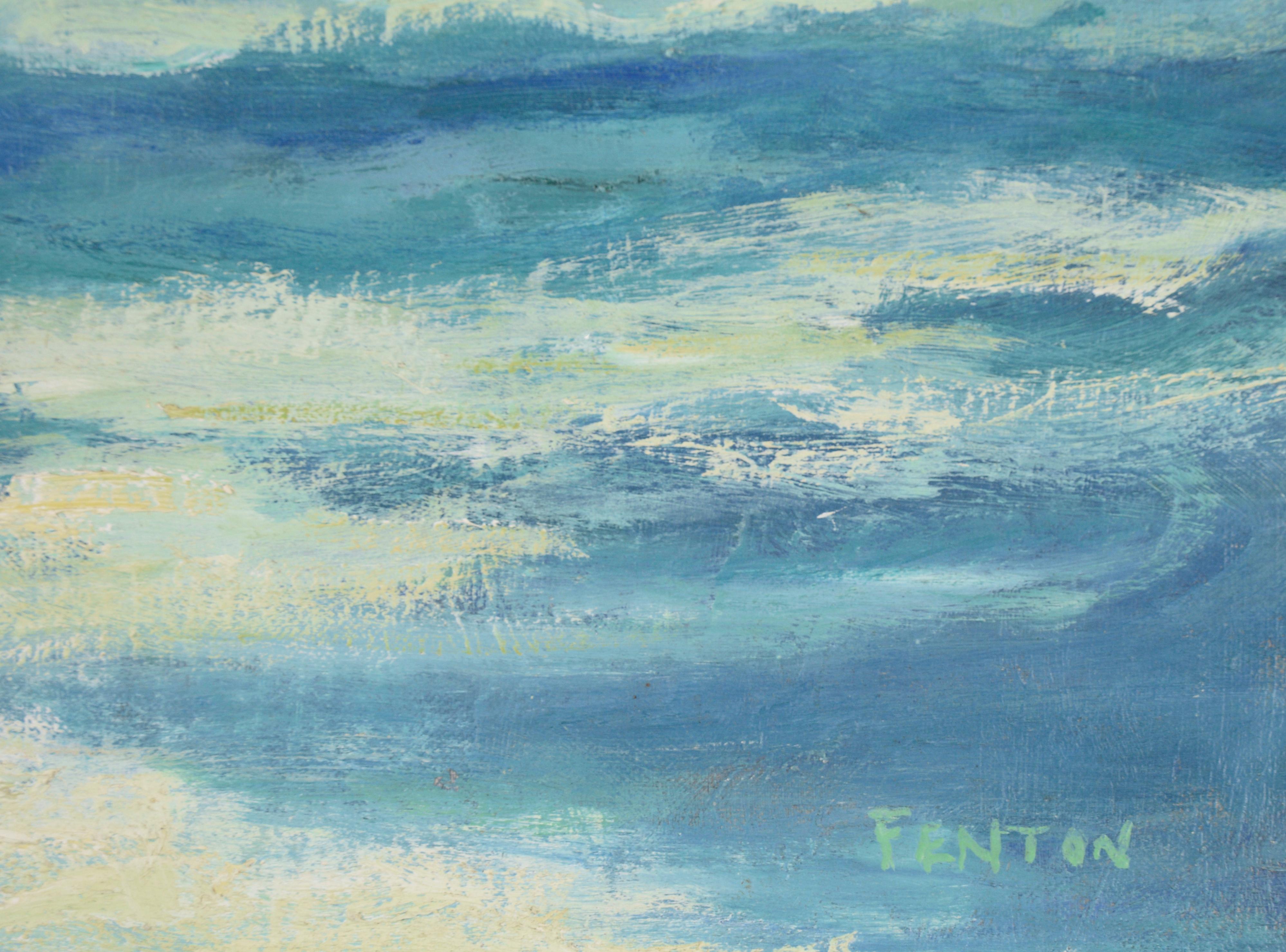 Mid Century Blue Wave Seascape - Gray Landscape Painting by Fenton