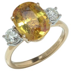 Fenton 18KT Gold and Platinum 6.00ct Natural Citrine and Diamond Three Stone Rin