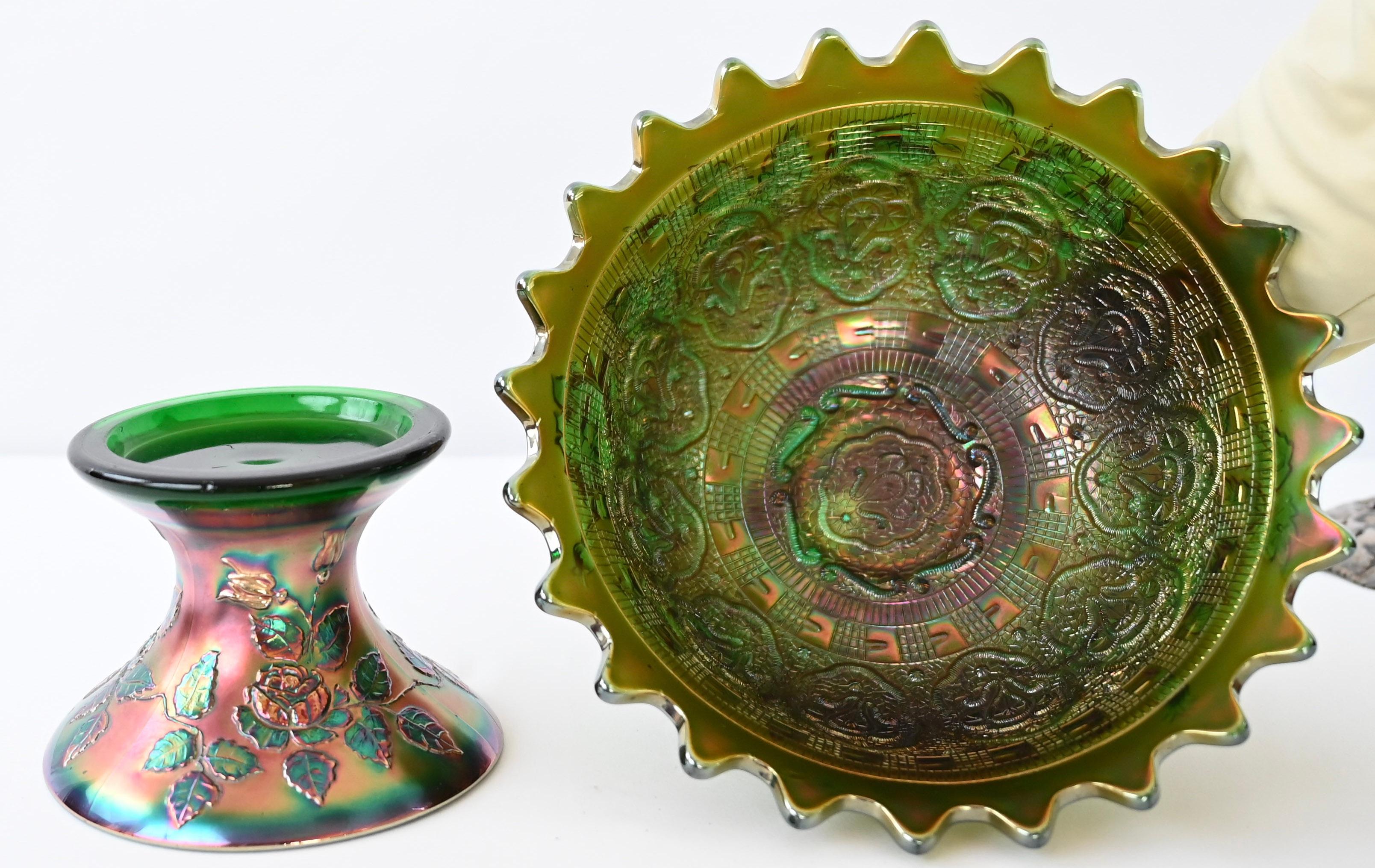 Molded Fenton Art Nouveau Iridescent Cut Glass Bowl For Sale