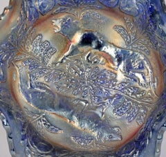 Fenton Blue Carnival Glass Panther Design Dish