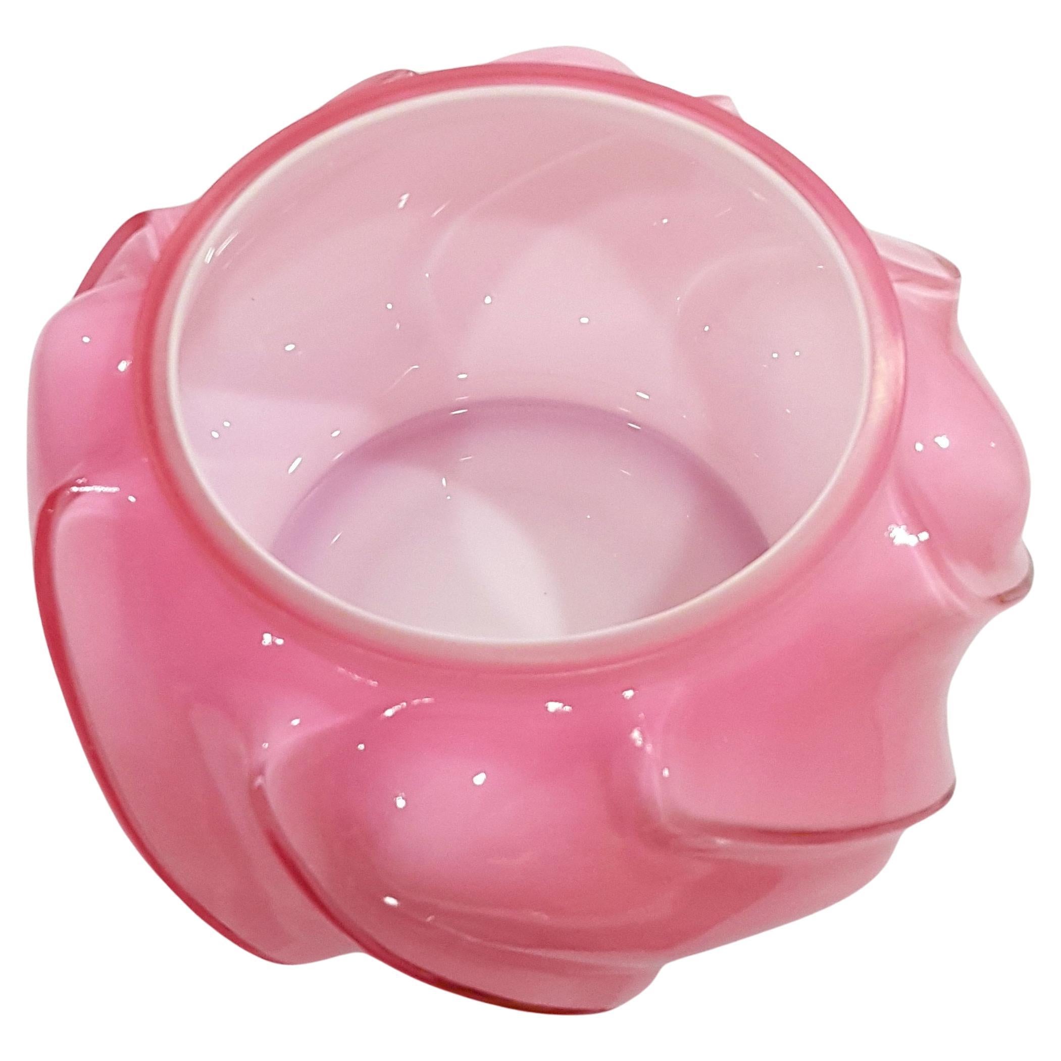 Fenton cased glass bowl, beautiful pink exterior, white interior For Sale