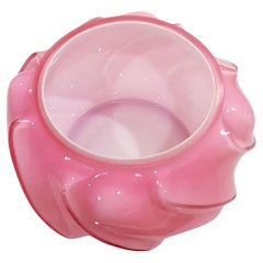 Vintage Fenton cased glass bowl, beautiful pink exterior, white interior