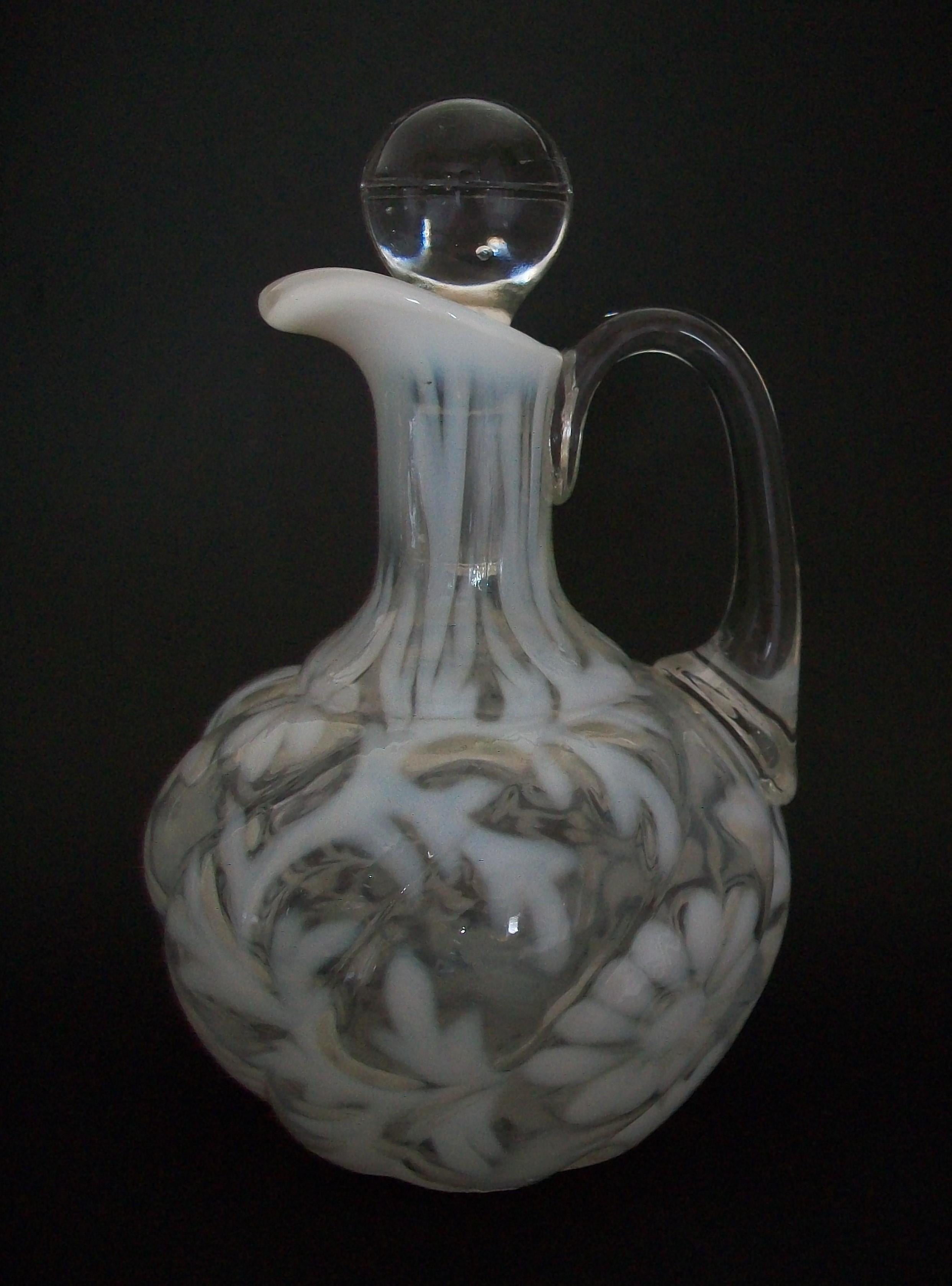 Victorian Fenton, 'Daisy & Fern', Opalescent & Clear Glass Cruet, U.S., Circa 1890 For Sale