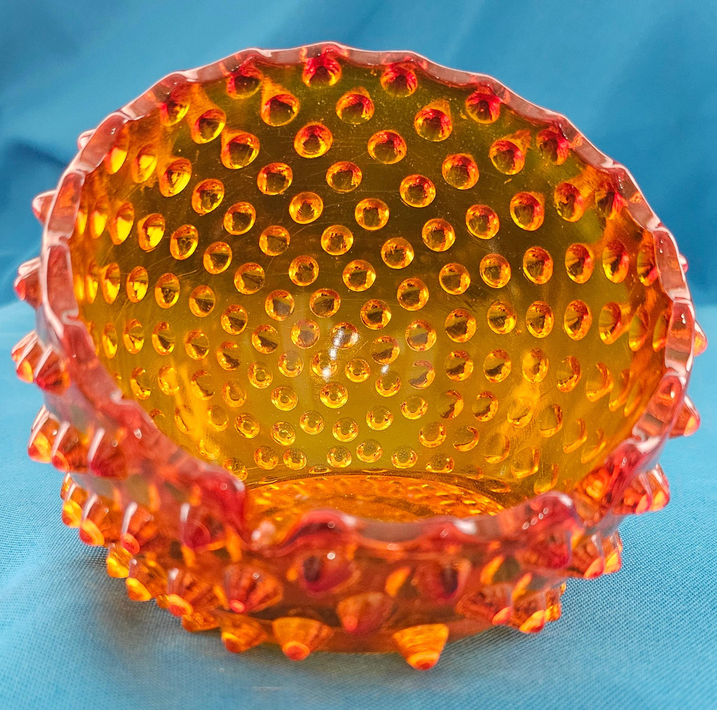 American Fenton Golden-Amber Hobnail Orb, Ball-Shaped Ashtray / Bowl / Vessel, MCM