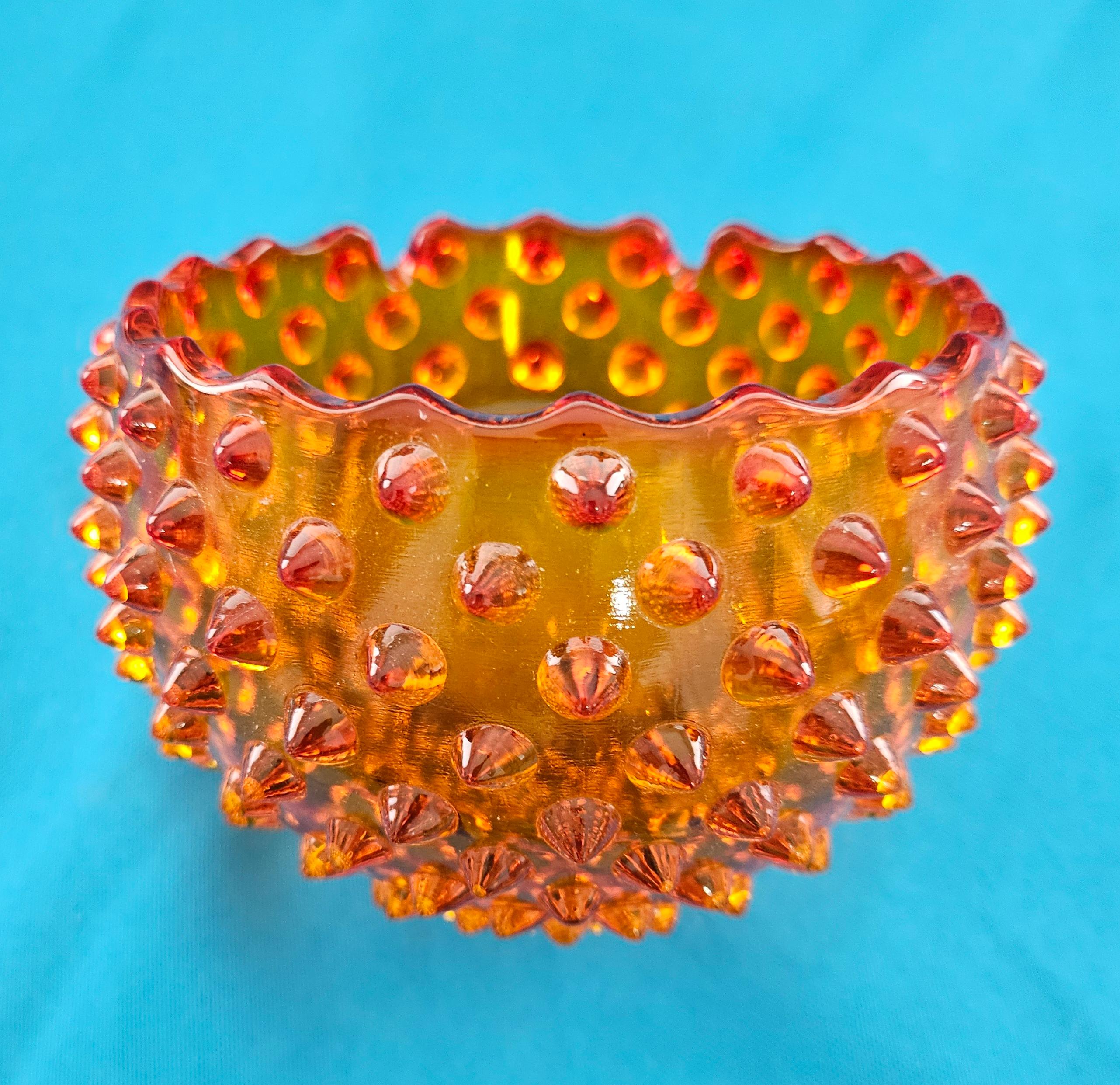 Fenton Golden-Amber Hobnail Orb, Ball-Shaped Ashtray / Bowl / Vessel, MCM 1