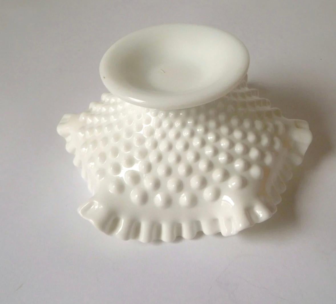 Pressed Fenton Hobnail Milk Glass Footed Center Bowl, EAPG Compote, Serving Piece For Sale