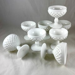 Fenton Hobnail Opaque Milk Glass Sherbet Cups/ Champagne Coupes, S/8