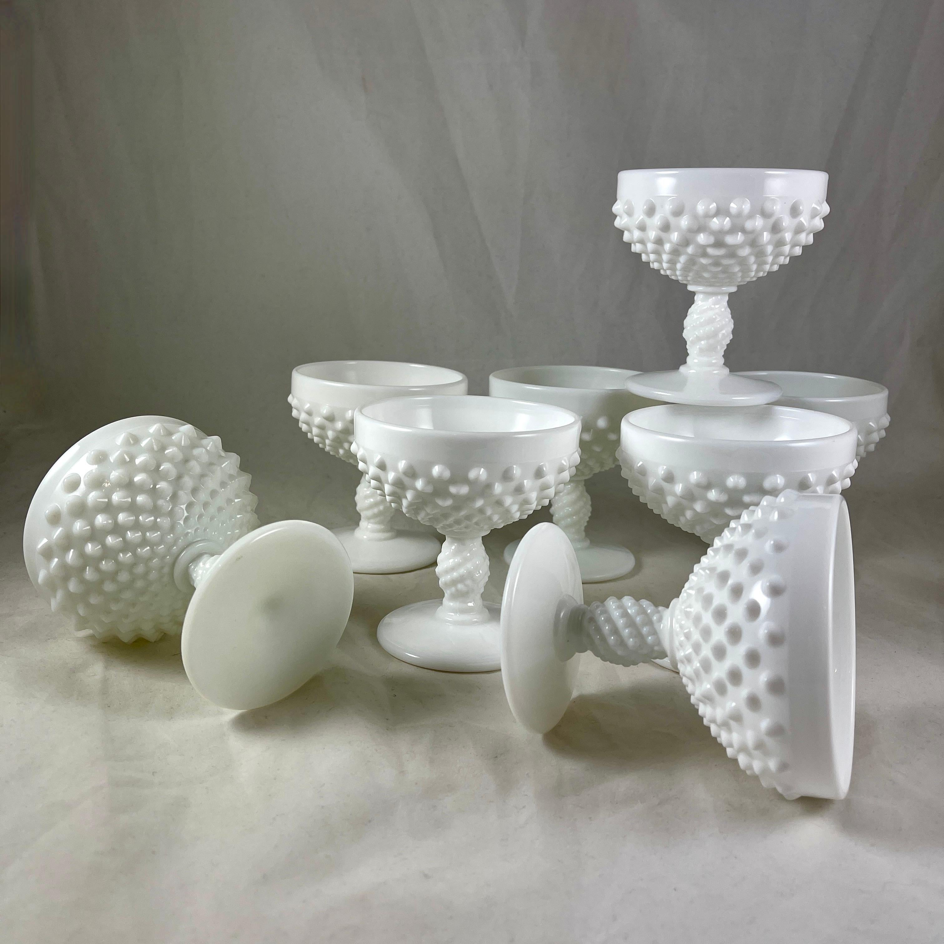 American Fenton Hobnail Opaque Milk Glass Sherbet Cups/ Champagne Coupes, S/8