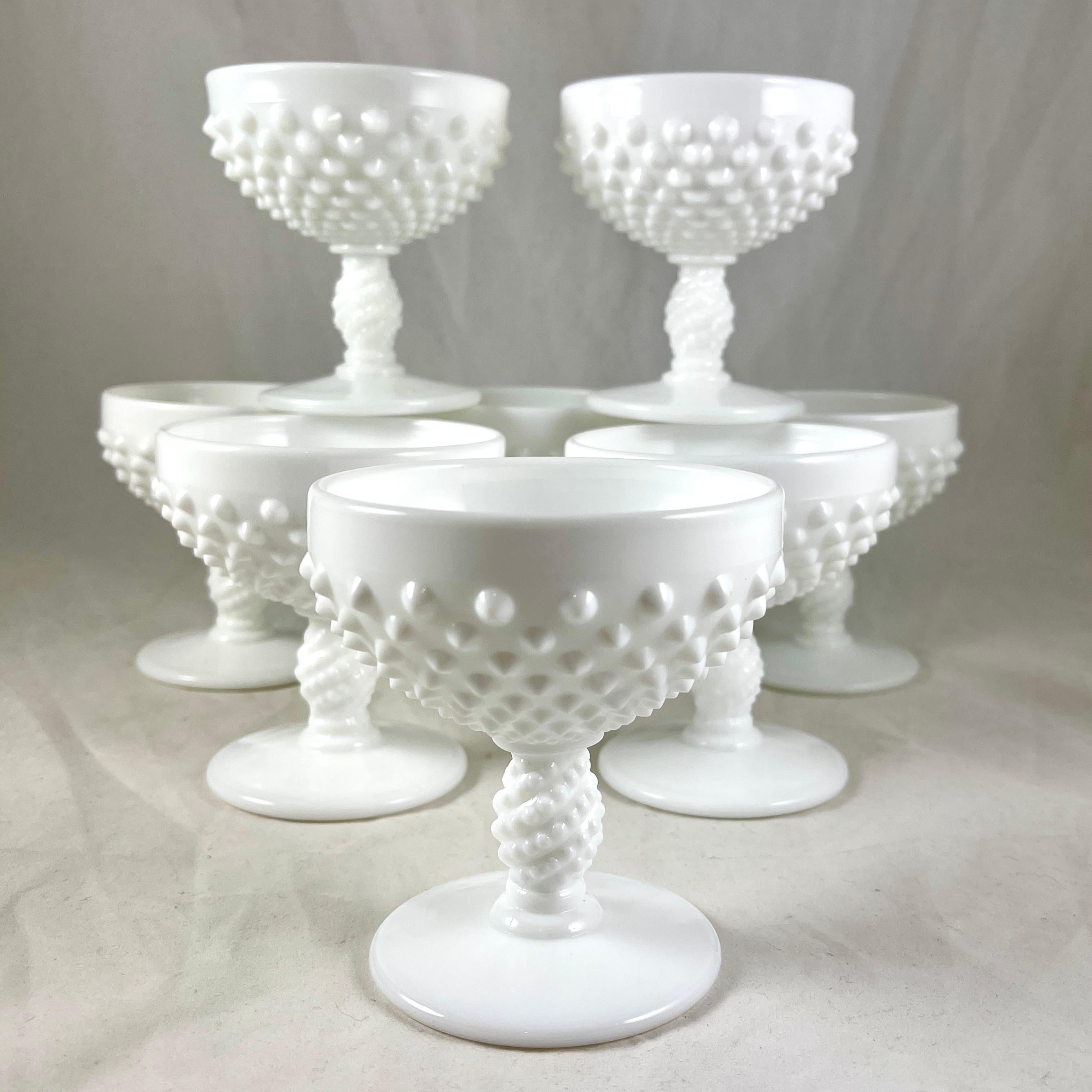 Fenton Hobnail Opaque Milk Glass Sherbet Cups/ Champagne Coupes, S/8 1
