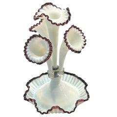 Fenton Opalescent Amethyst Glass 4 Horn Epergne