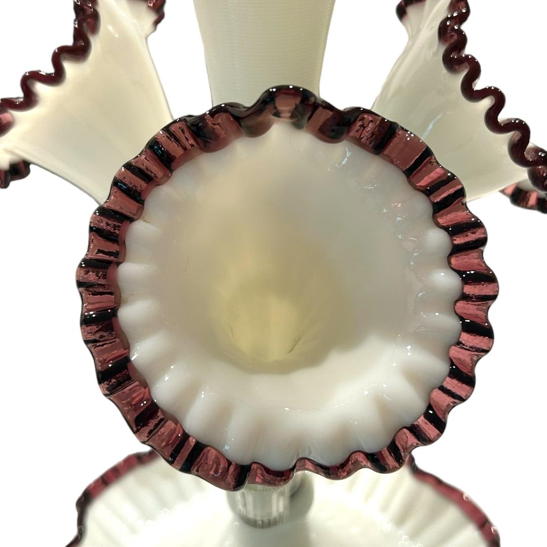Fenton Opalescent Amethyst Glass 4 Horn Epergne In Good Condition For Sale In Naples, FL