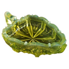 Fenton, Opalescent Yellow Vaseline Glass Cactus Leaf Dish, U.S., 20th Century