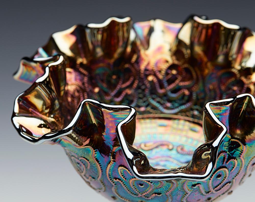 Mid-Century Modern Fenton Persian Medallion Amethyst Carnival Glass Pedestal Bowl For Sale