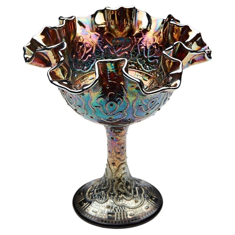 Vintage Fenton Diamond Lace Aqua Crest Opalescent Art Glass Epergne –  Carnival Glass