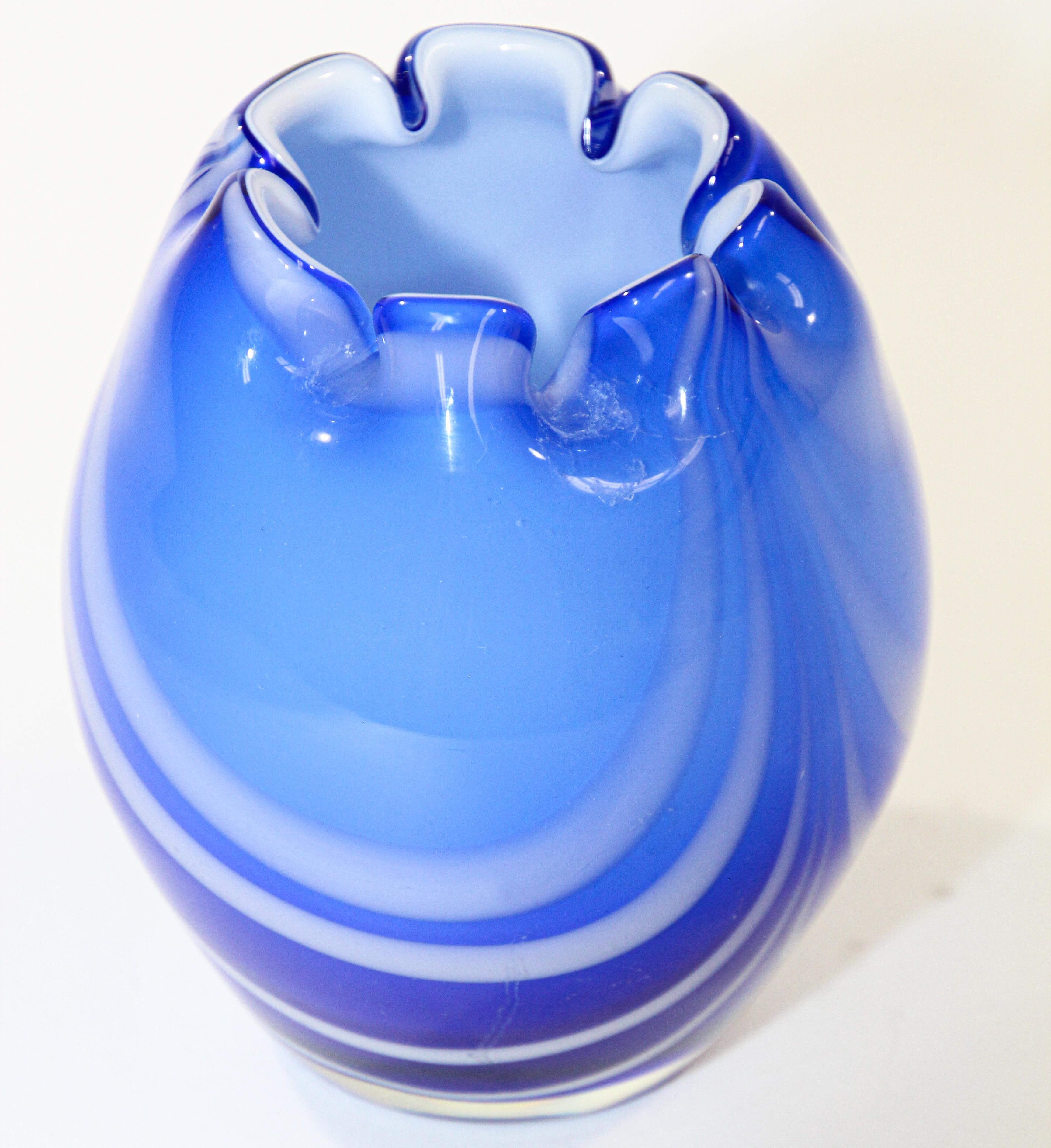20th Century Fenton Robert Barber Blue & White Hand Blown Vase