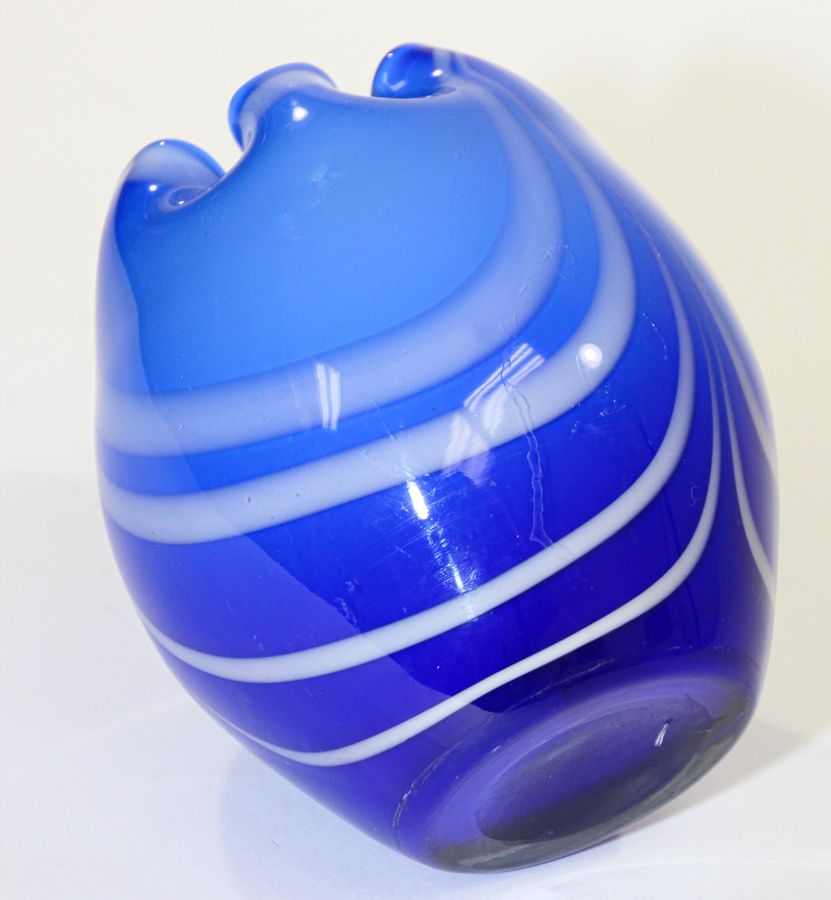 Fenton Robert Barber Blue & White Hand Blown Vase 1