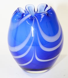 Fenton Robert Barber Blue & White Hand Blown Vase