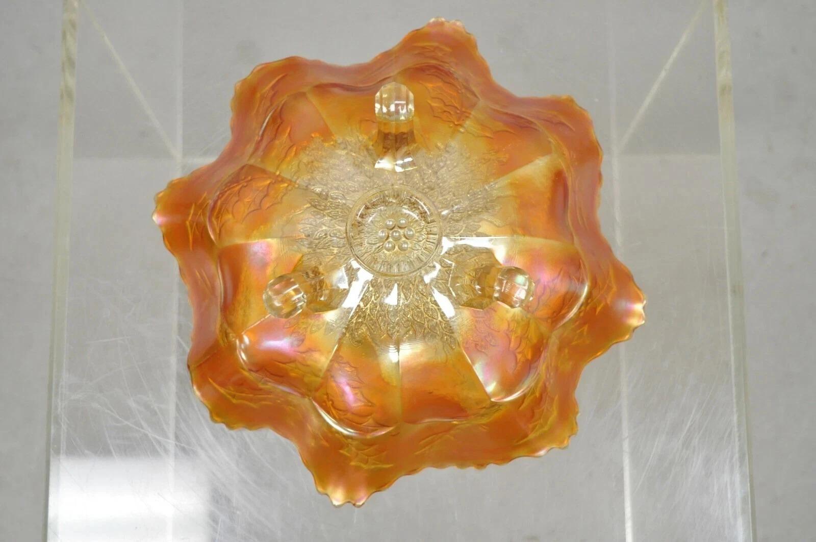 Fenton Hirsch & Holly Karneval Glas gekräuselten Rand Fuß Marigold Schüssel 11