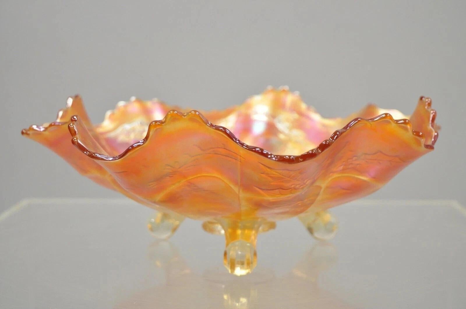 Fenton Hirsch & Holly Karneval Glas gekräuselten Rand Fuß Marigold Schüssel 11