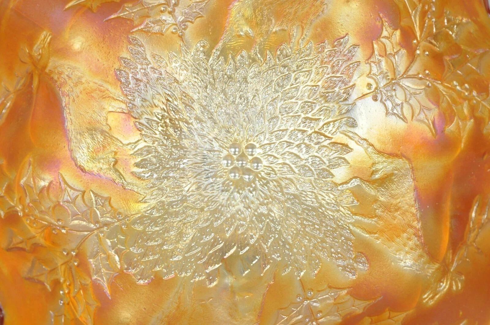 Fenton Hirsch & Holly Karneval Glas gekräuselten Rand Fuß Marigold Schüssel 11