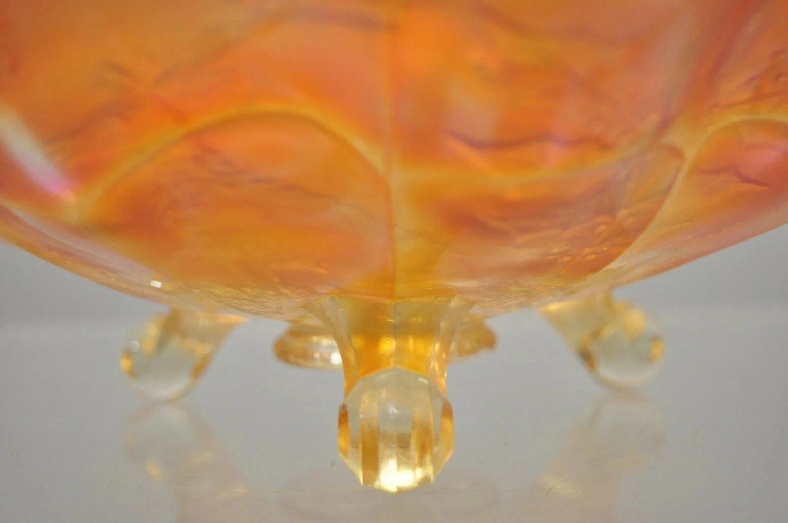 Fenton Hirsch & Holly Karneval Glas gekräuselten Rand Fuß Marigold Schüssel 11