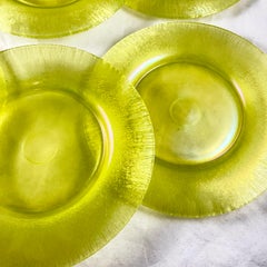 Fenton Topaz Stretch Iridescent Vaseline Glass Plates, S/6