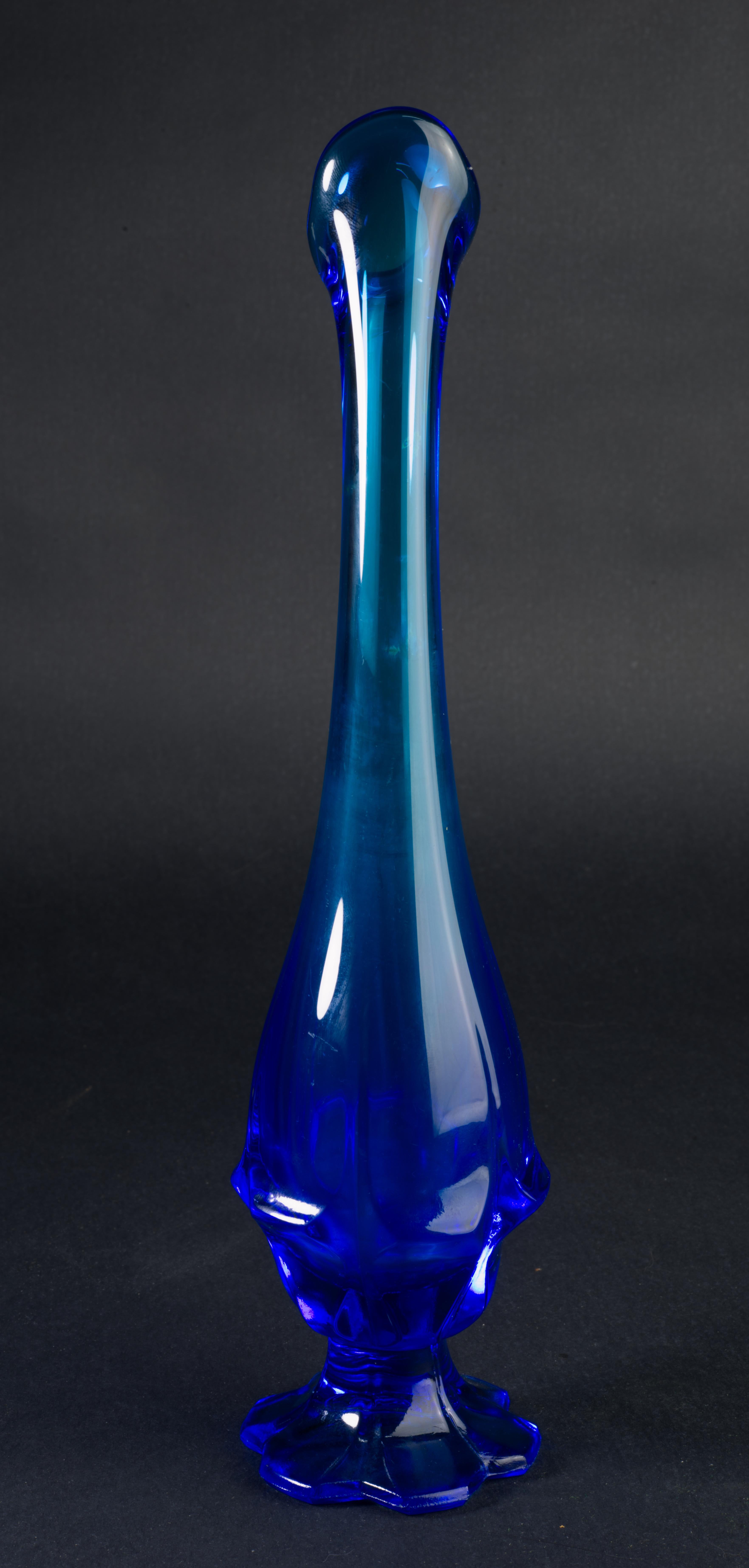 American Fenton Valencia Blue Swung Bud Vase