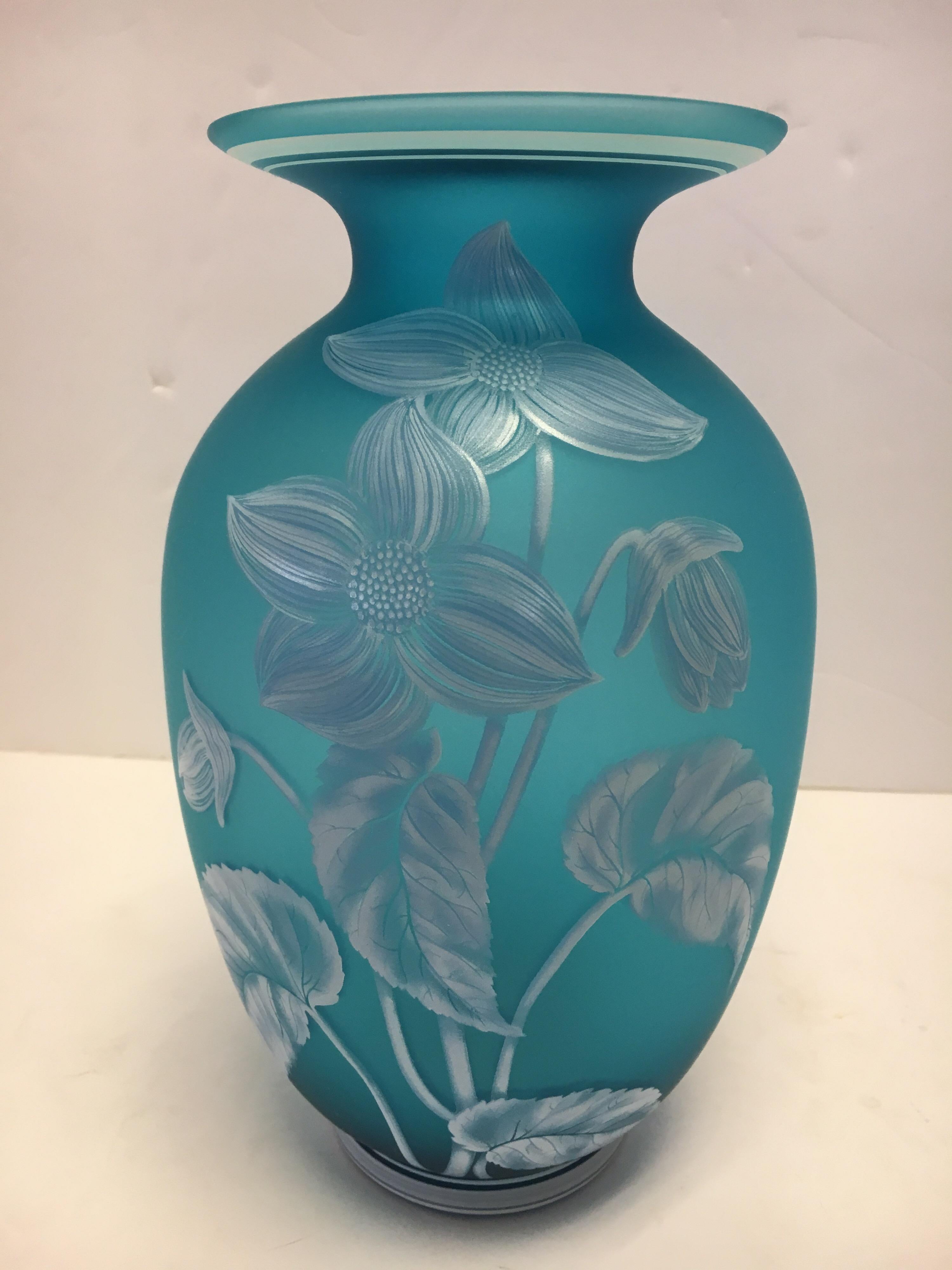 Late 20th Century Fenton Vase Blue Turquoise