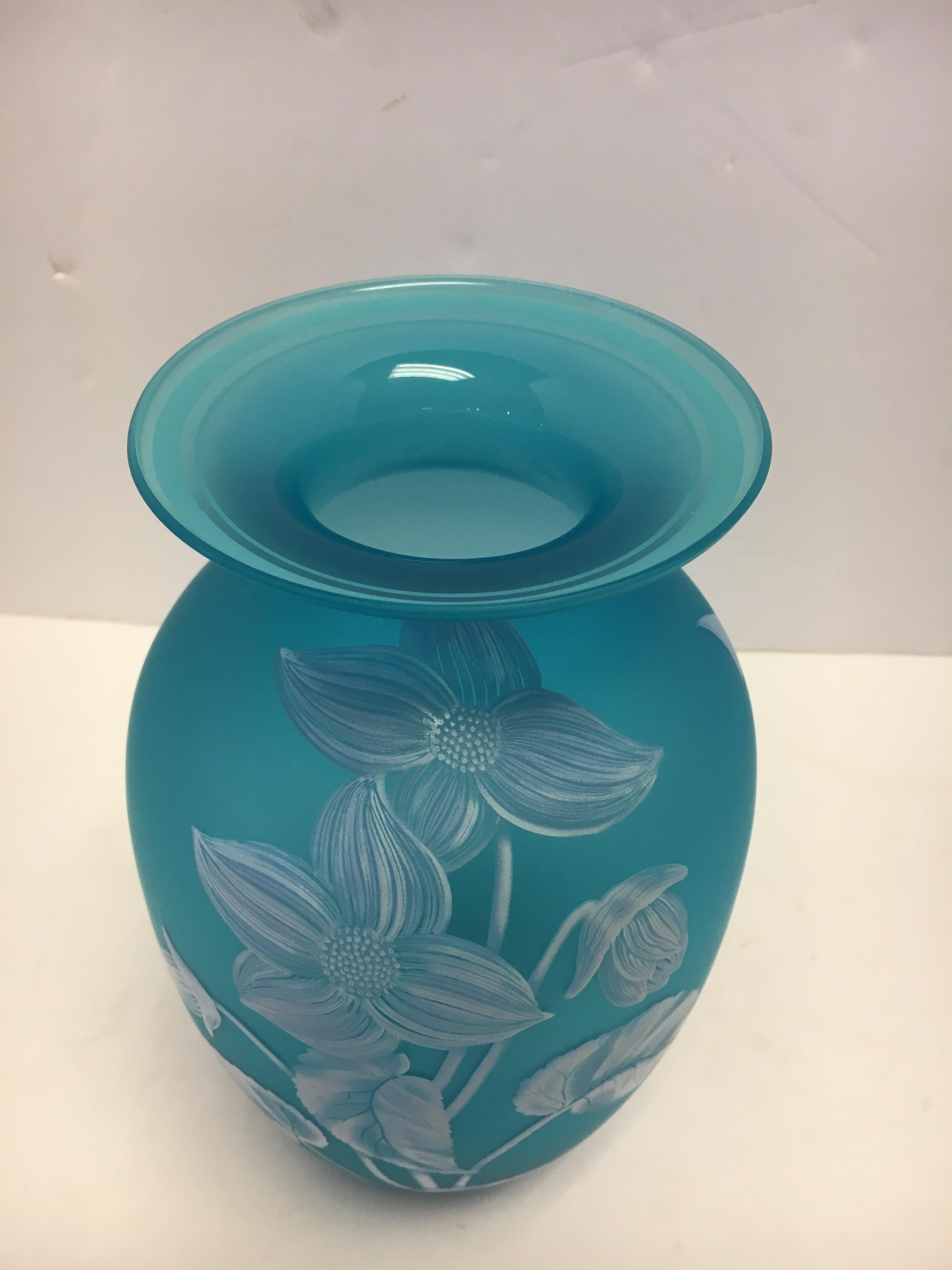 Art Glass Fenton Vase Blue Turquoise