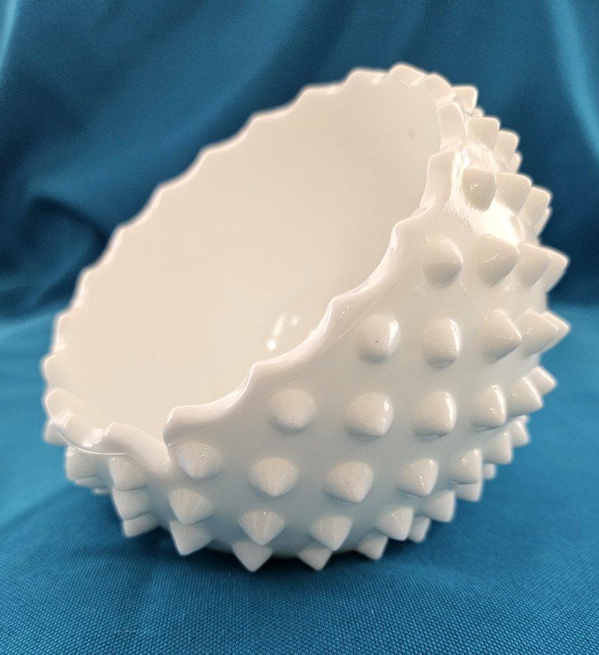 Pressed Fenton White Milkglass Hobnail Orb Vessel/ Ashtray / Bowl MCM For Sale