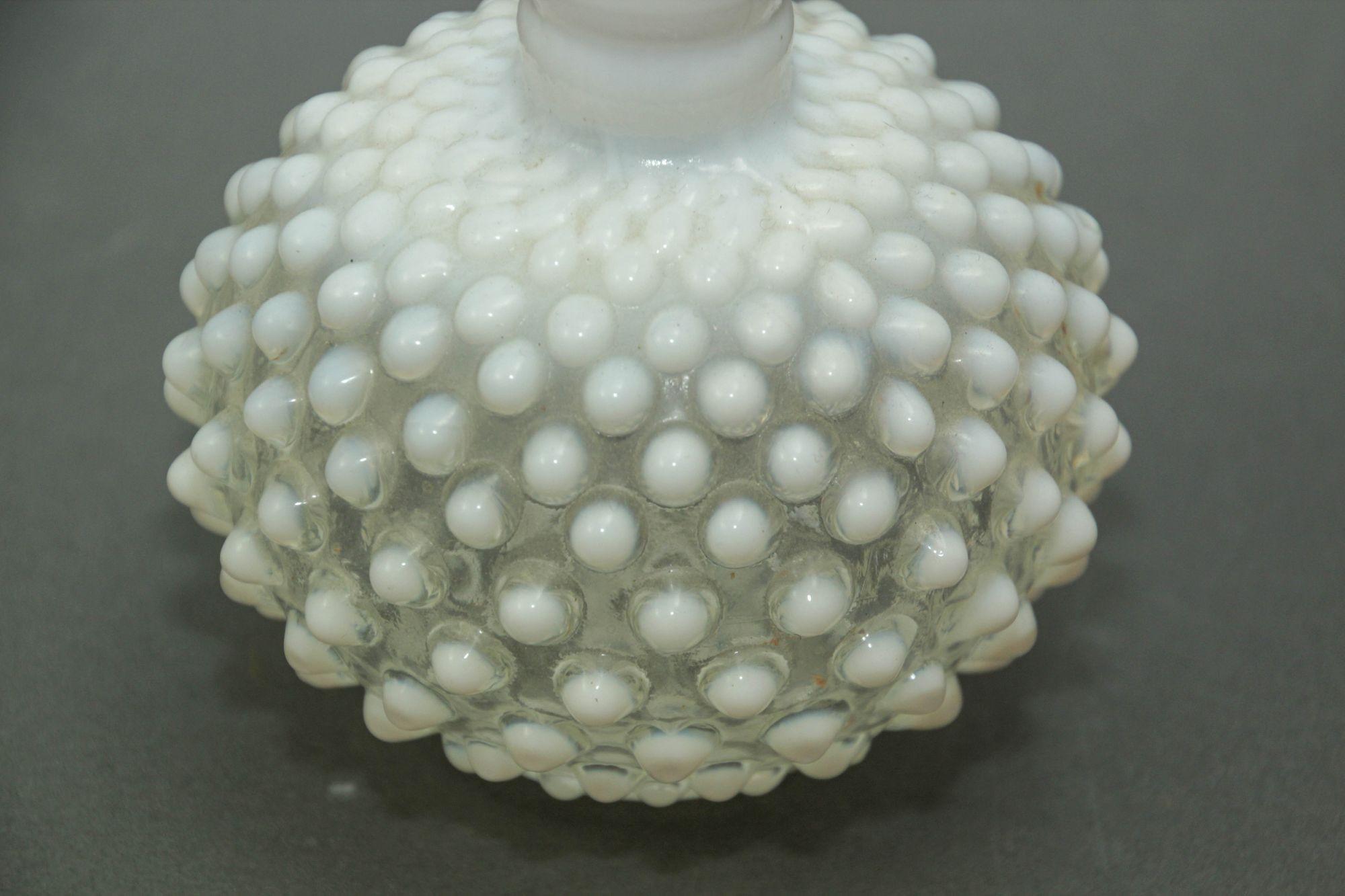 Mid-Century Modern Fenton Wrisley Hobnail White Opalescent Glass Cologne Bottle With Stopper