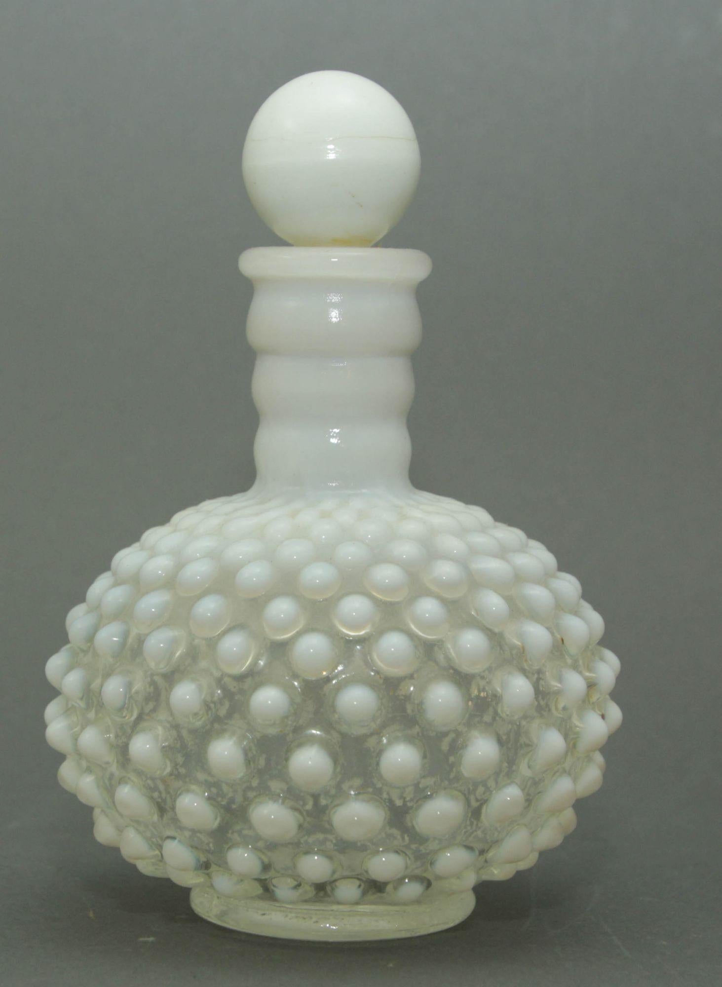 American Fenton Wrisley Hobnail White Opalescent Glass Cologne Bottle With Stopper