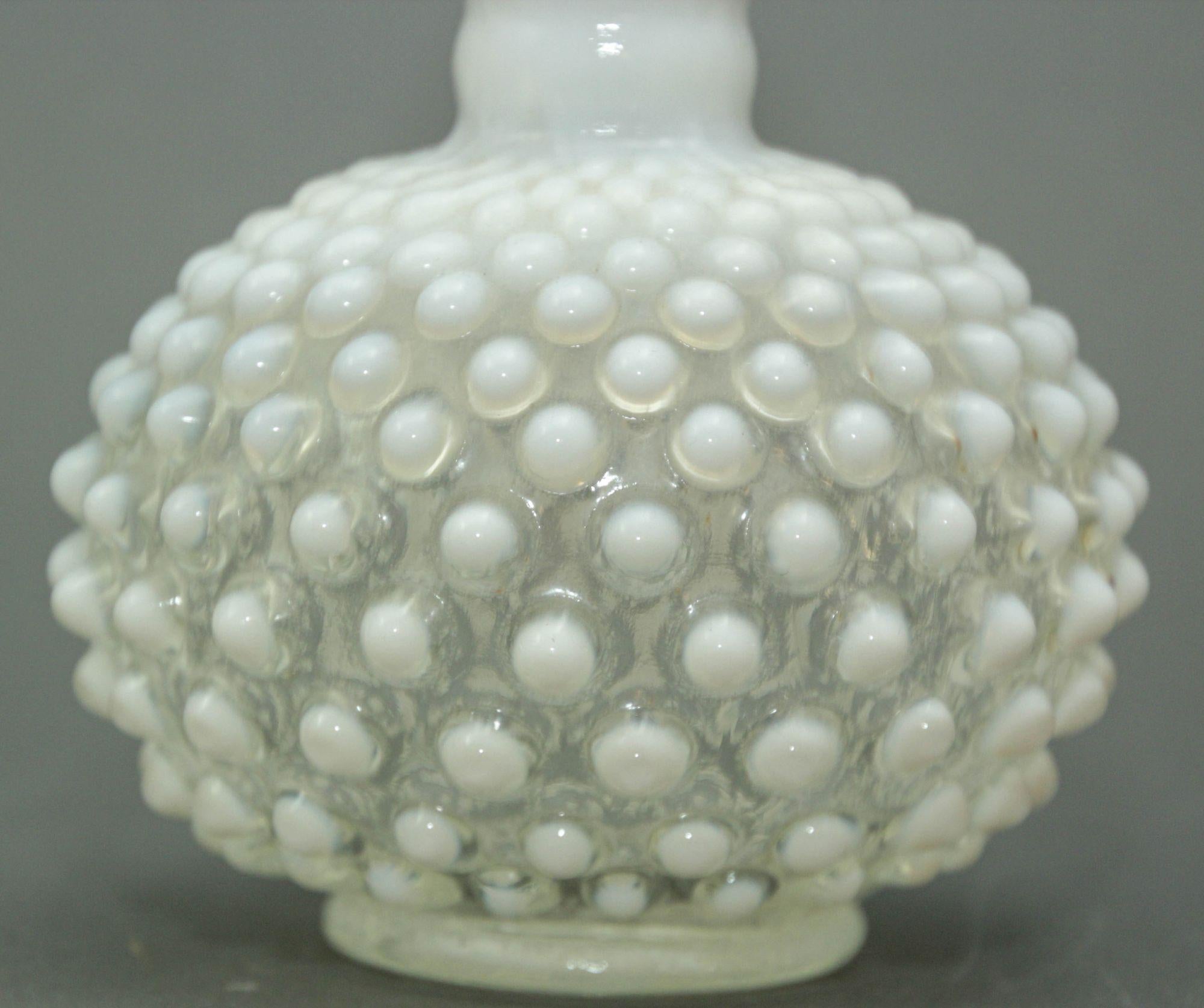 Fenton Wrisley Hobnail White Opalescent Glass Cologne Bottle With Stopper In Good Condition In North Hollywood, CA