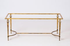 Table basse Fer Battu, feuille d'or et verre diamanté att. Maison Ramsay - années 1960