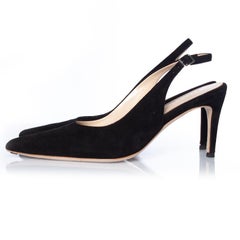 Feraggio, black suede slingback heel