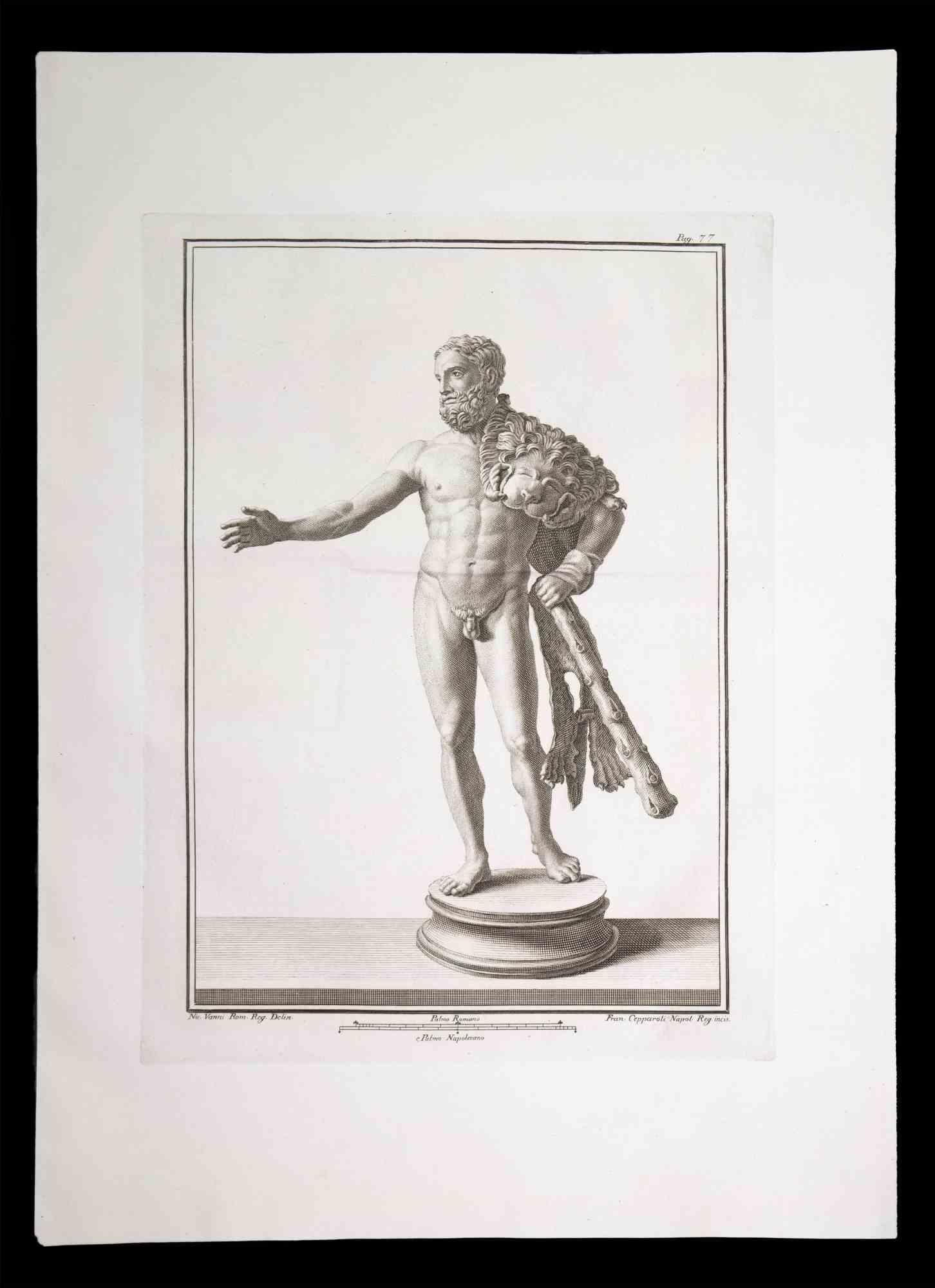 Ferancesco cepparili Figurative Print - Ancient Roman Statues - Original Etching by Francesco Cepparili - 18th Century