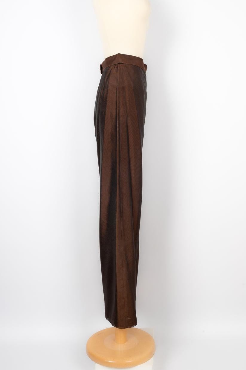 Féraud Brown Silk Organdie Pants In Excellent Condition For Sale In SAINT-OUEN-SUR-SEINE, FR