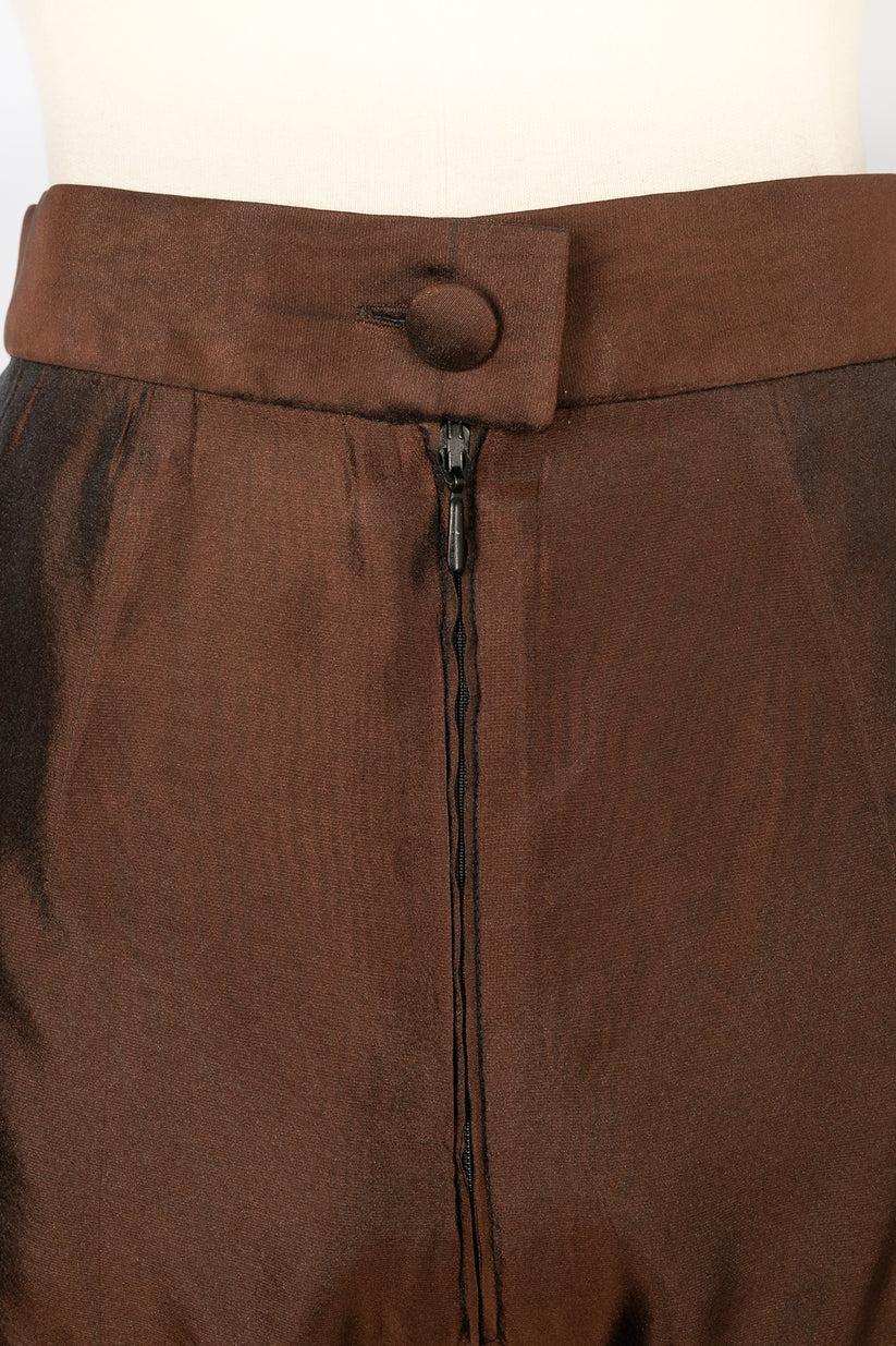 Féraud Brown Silk Organdie Pants For Sale 1