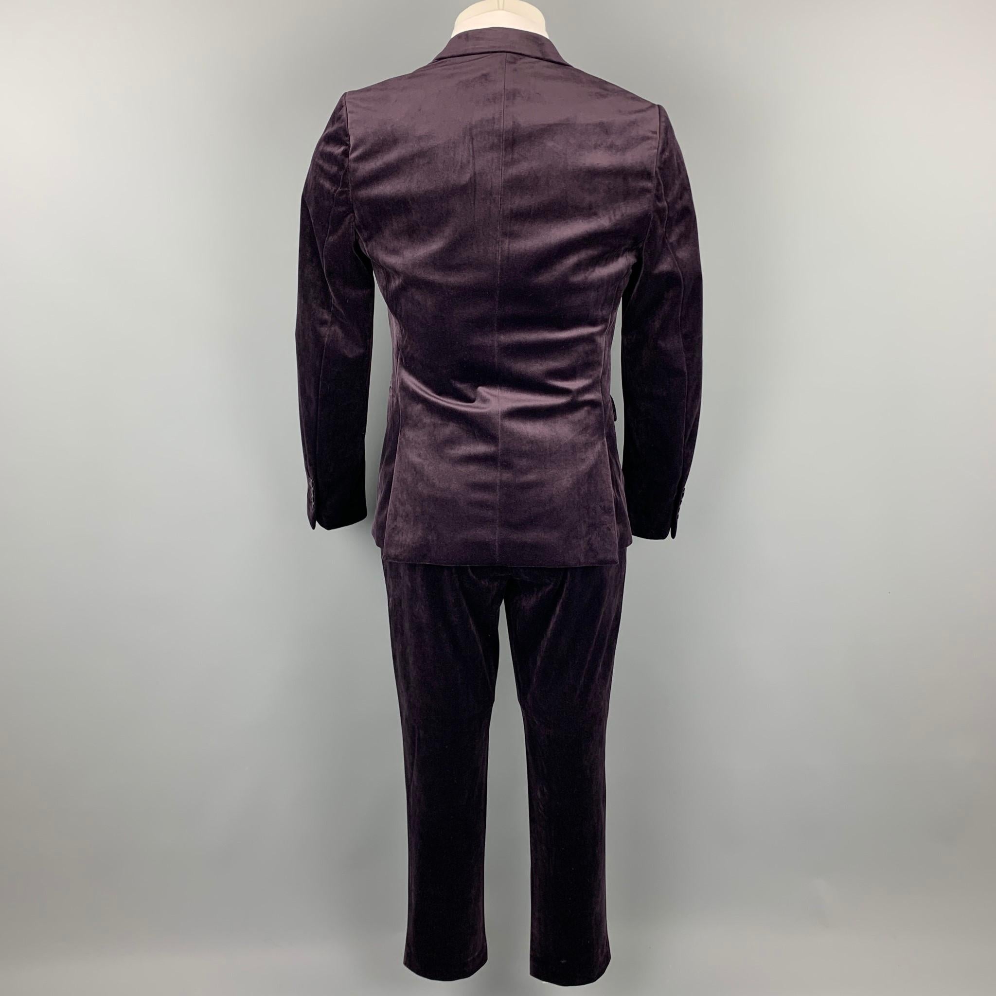 Black FERAUD Size 38 Purple Polyester Peak Lapel Double Breasted Suit