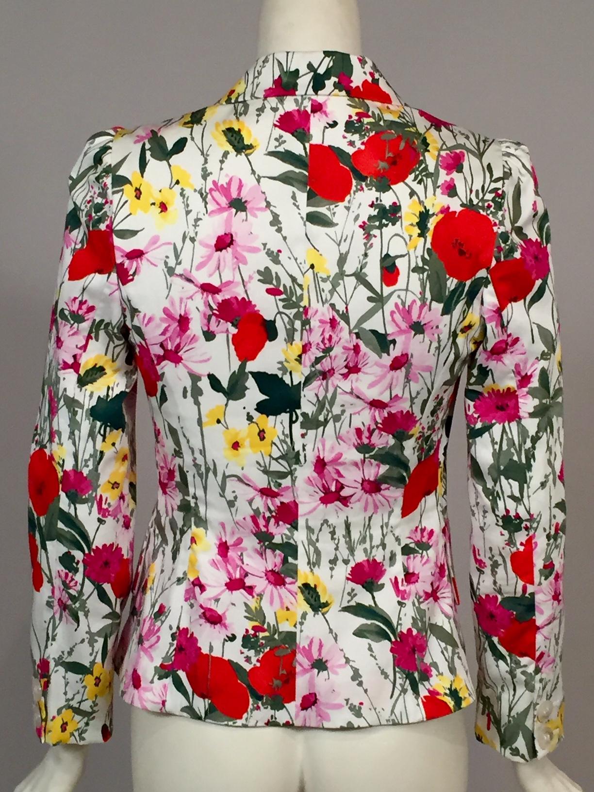Women's Feraud White Cotton Jacket with Colorful Floral Print             