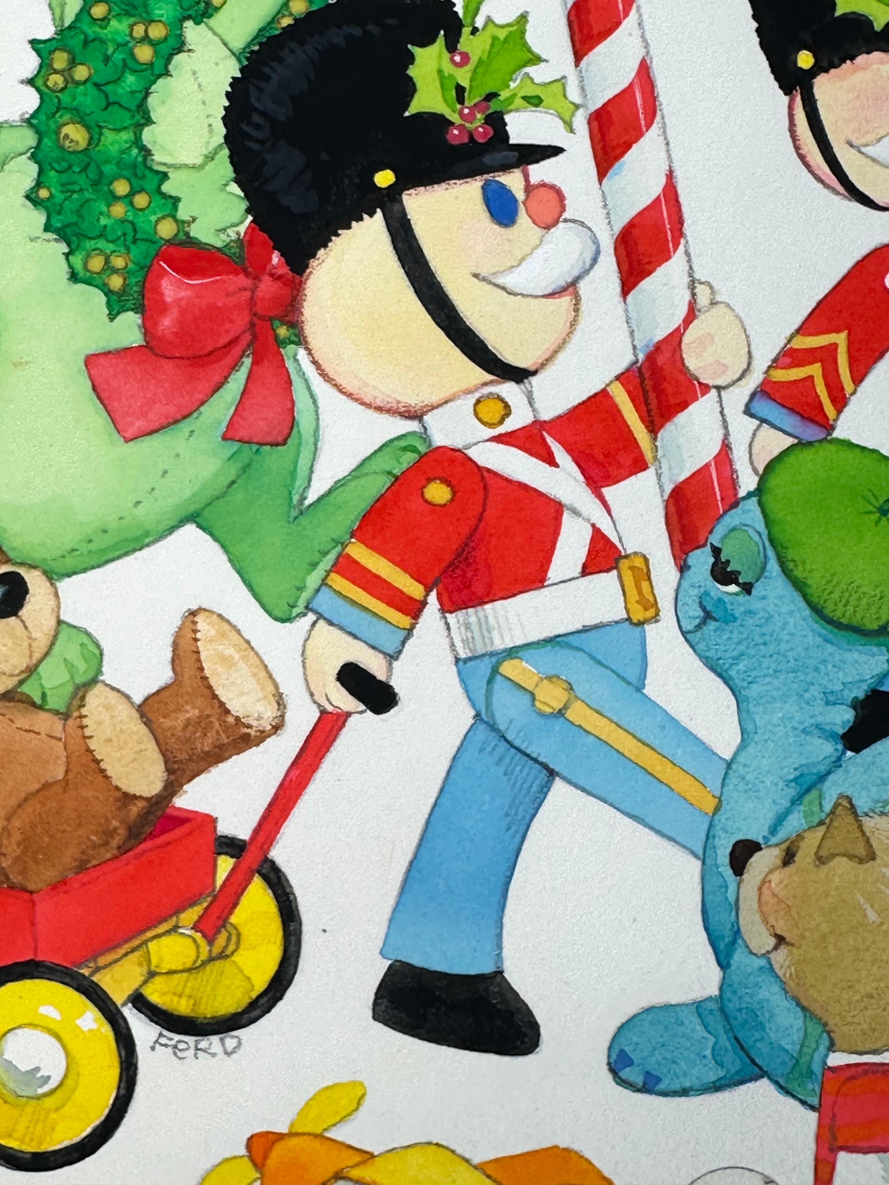 Christmas Toys Greeting Card painting (Children's room decor) - Realist Painting by Ferd Sondern