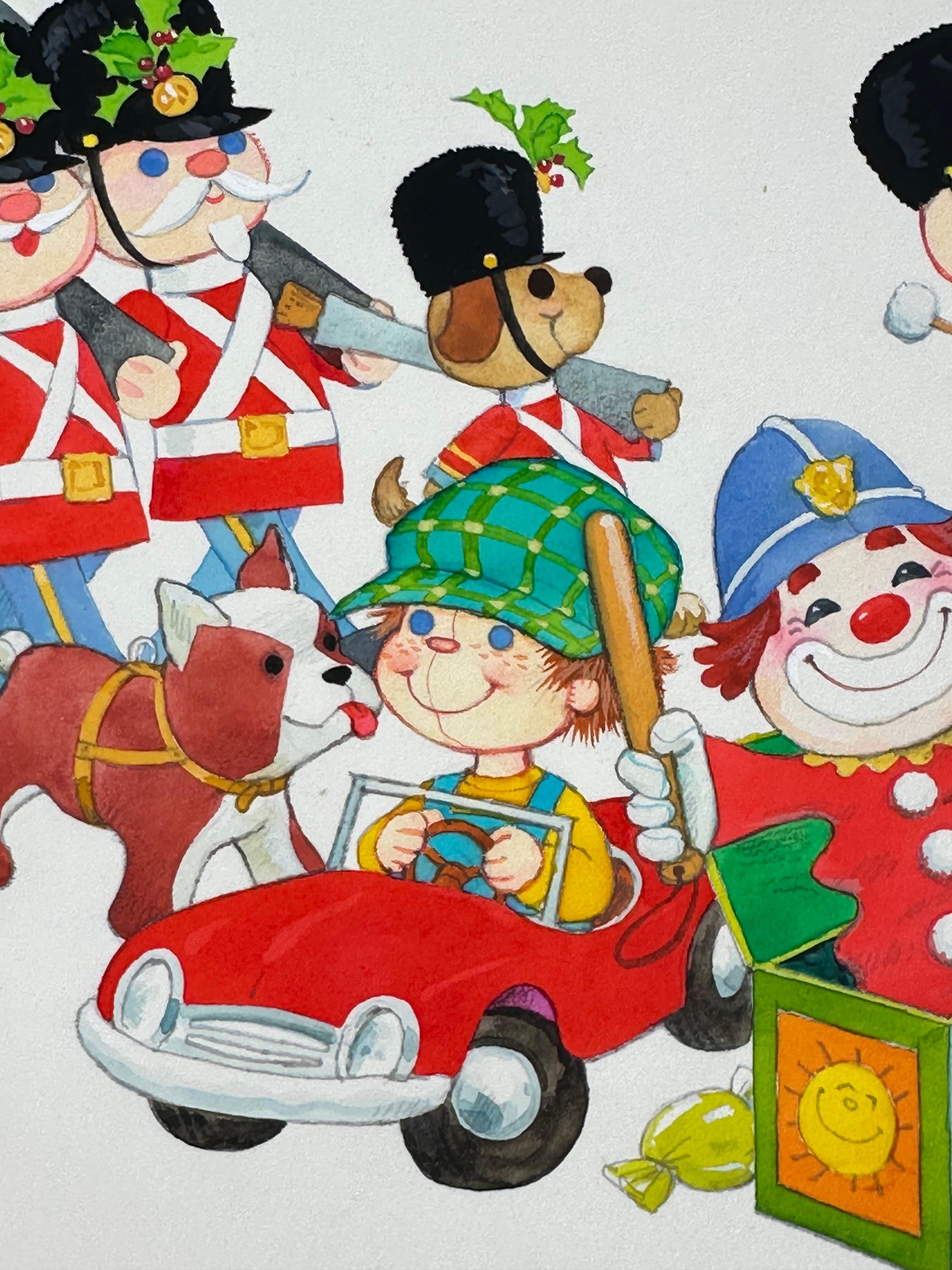 Ferd Sondern (b.1923)

Christmas Toys, 1978.

Ink and watercolor on illustration board. Complete panel measures 10 x 18 inches. 

Signed lower left.  Credited on verso.

Printer notations in margins. From a design for greeting card or gift wrap.