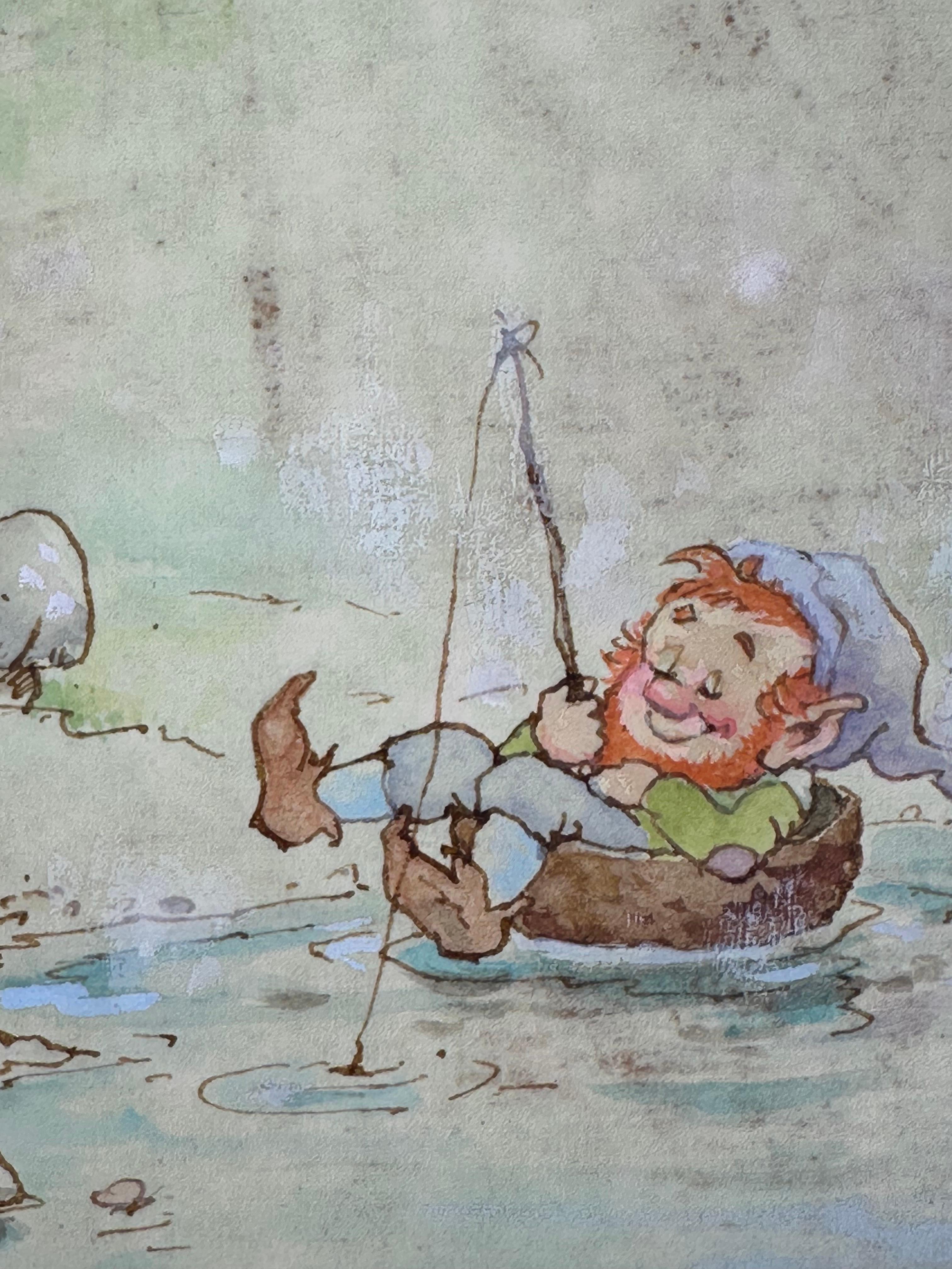 Ferd Sondern (b.1923)

Legend of Leprechaun, 1980.

Ink and watercolor on illustration board. Complete panel measures 10.5 x 18 inches. 

Signed in rock at right side of stream. Credited on verso.

Printer notations in margins. From a design for