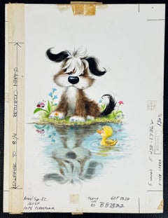 Puppy Dog & Duckling Greeting Card Illustration painting (Children's room decor)