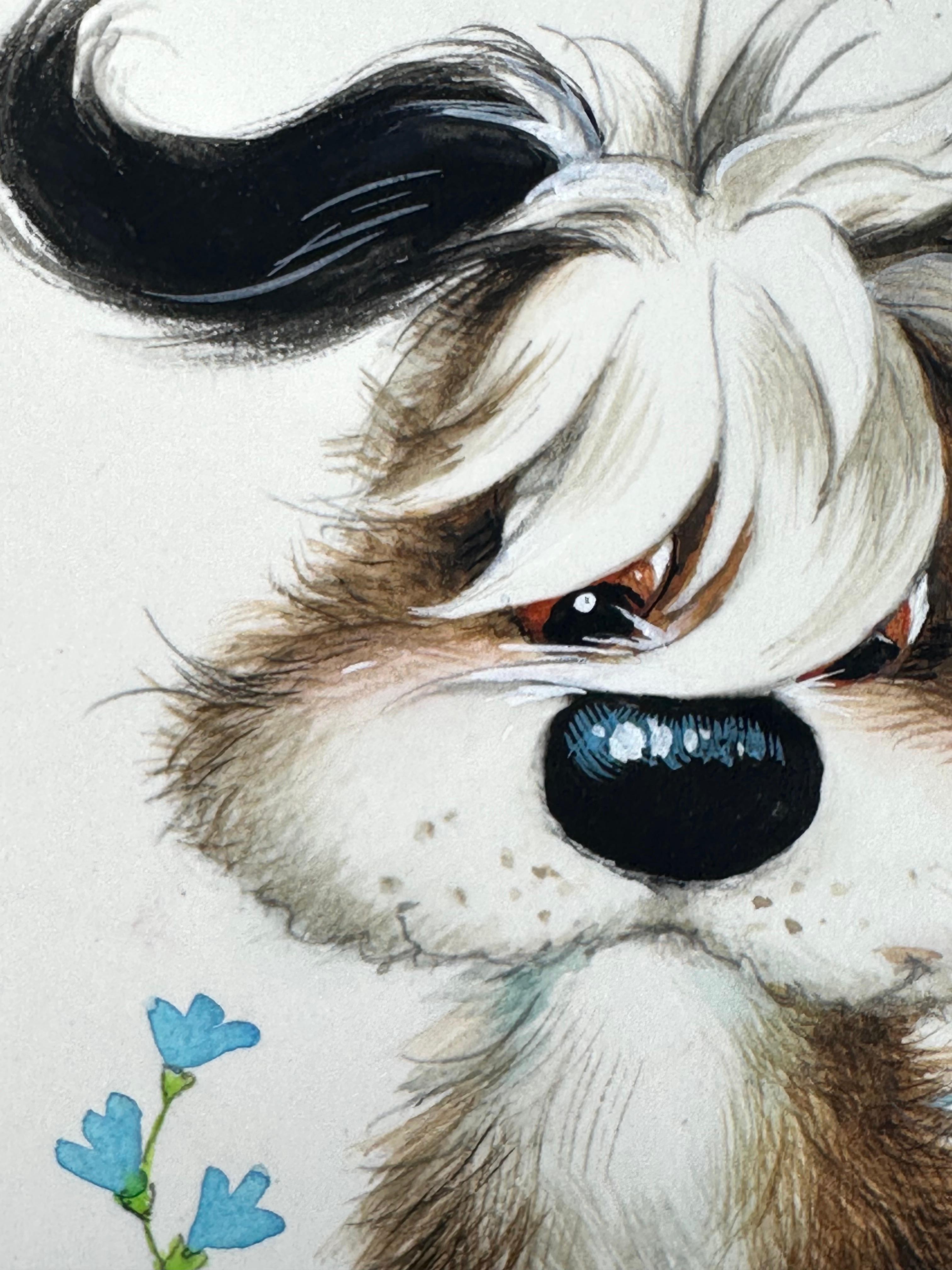Puppy Dog & Duckling Greeting Card Illustration painting (Children's room decor) - Realist Painting by Ferd Sondern