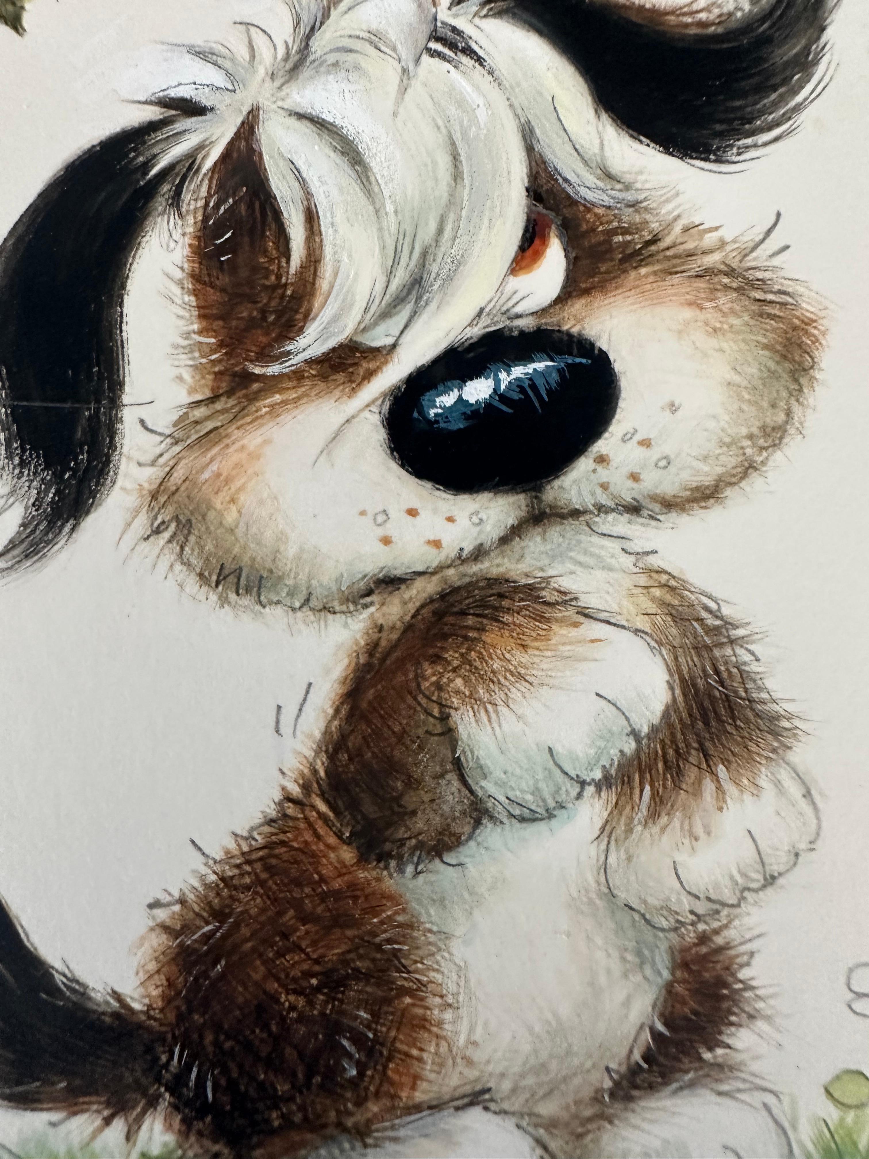 Puppy Dog Greeting Card Illustration painting (Children's room decor) For Sale 1