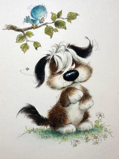 Puppy Dog Greeting Card Illustration painting (Children's room decor)