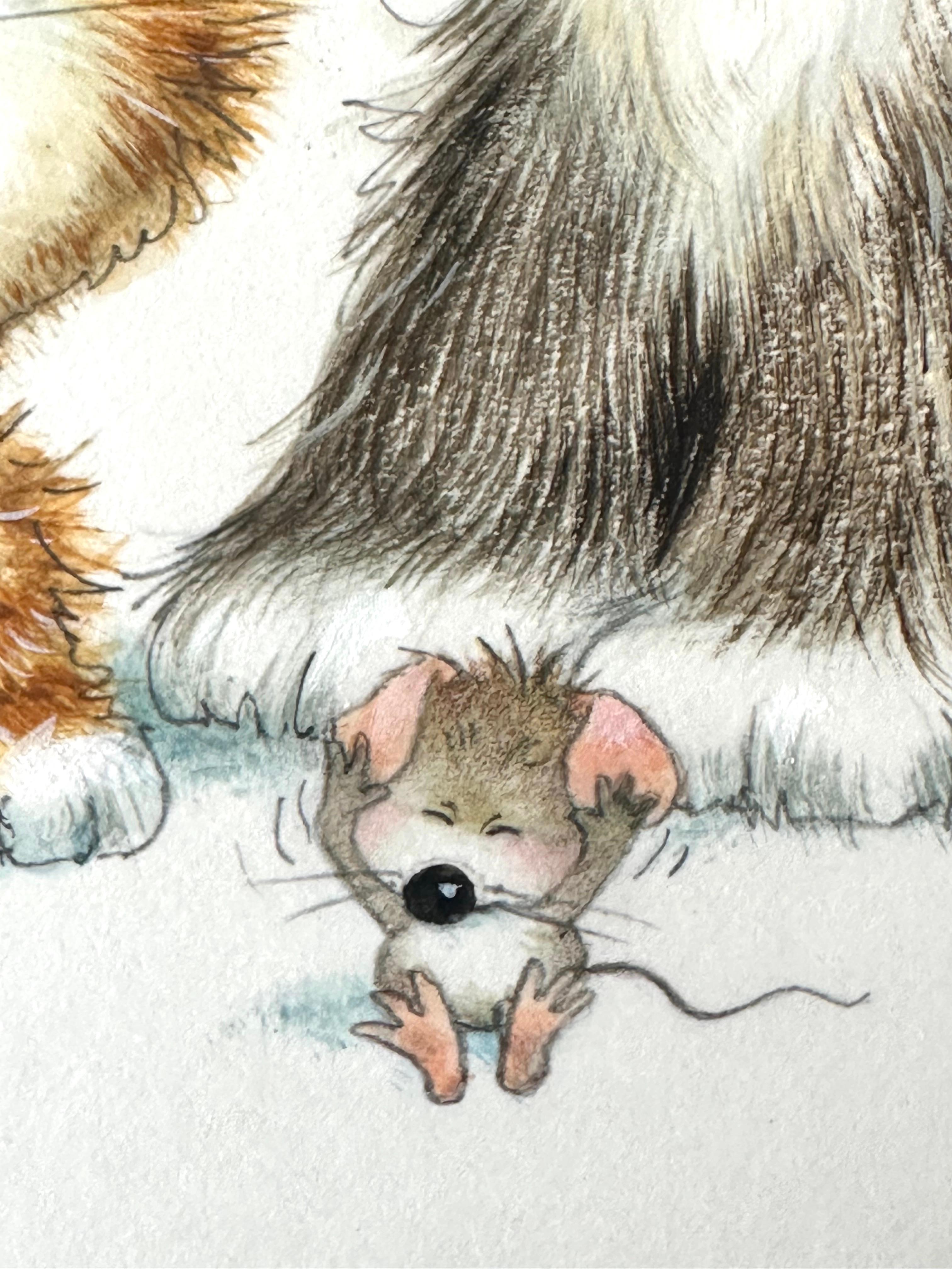 Puppy Dog & Kitten Greeting Card Illustration painting (Children's room decor) - Gray Figurative Painting by Ferd Sondern
