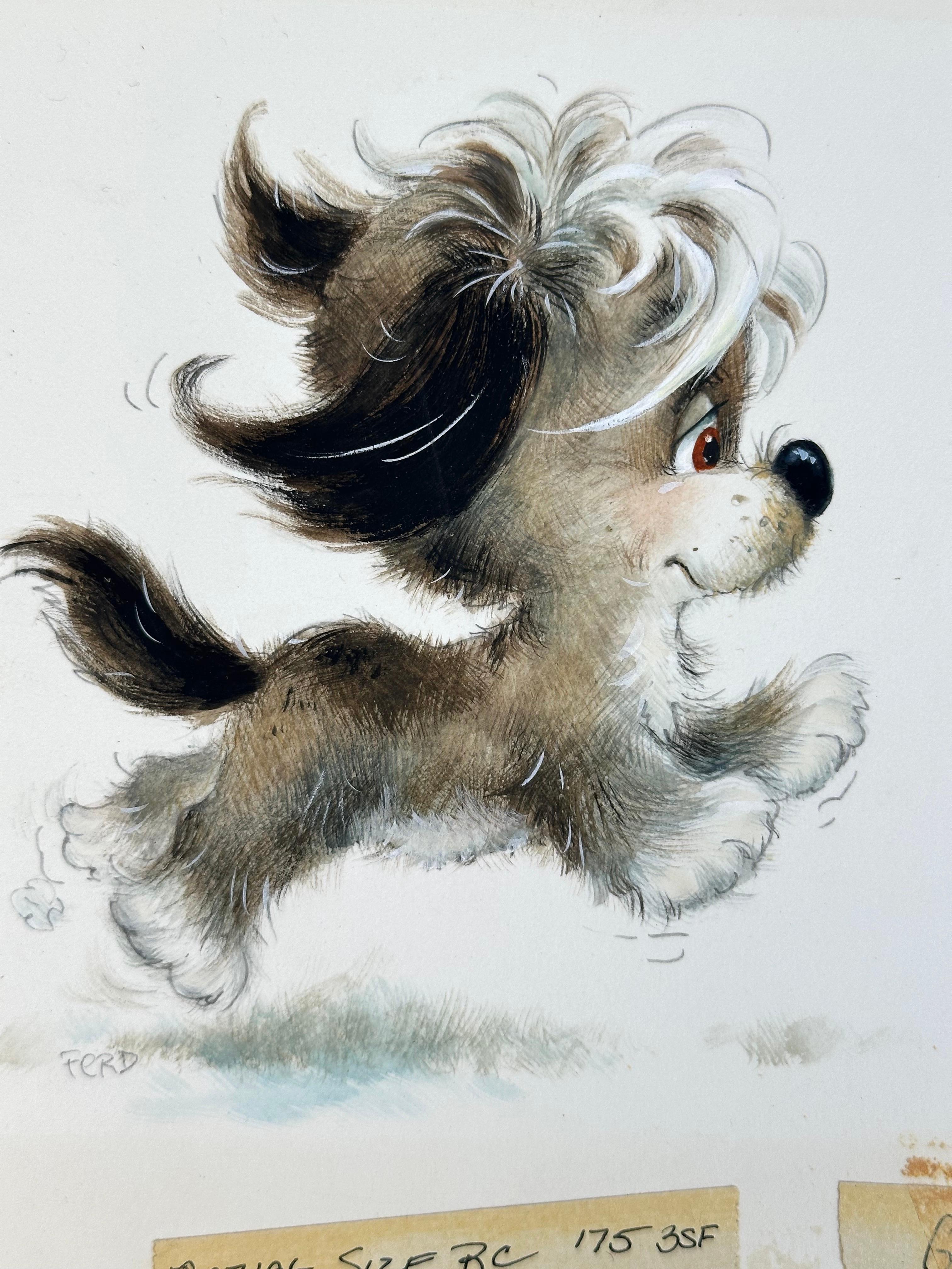 Puppy Dog, Kitten, Mouse Greeting Card painting (Children's room decor) - Gray Figurative Painting by Ferd Sondern