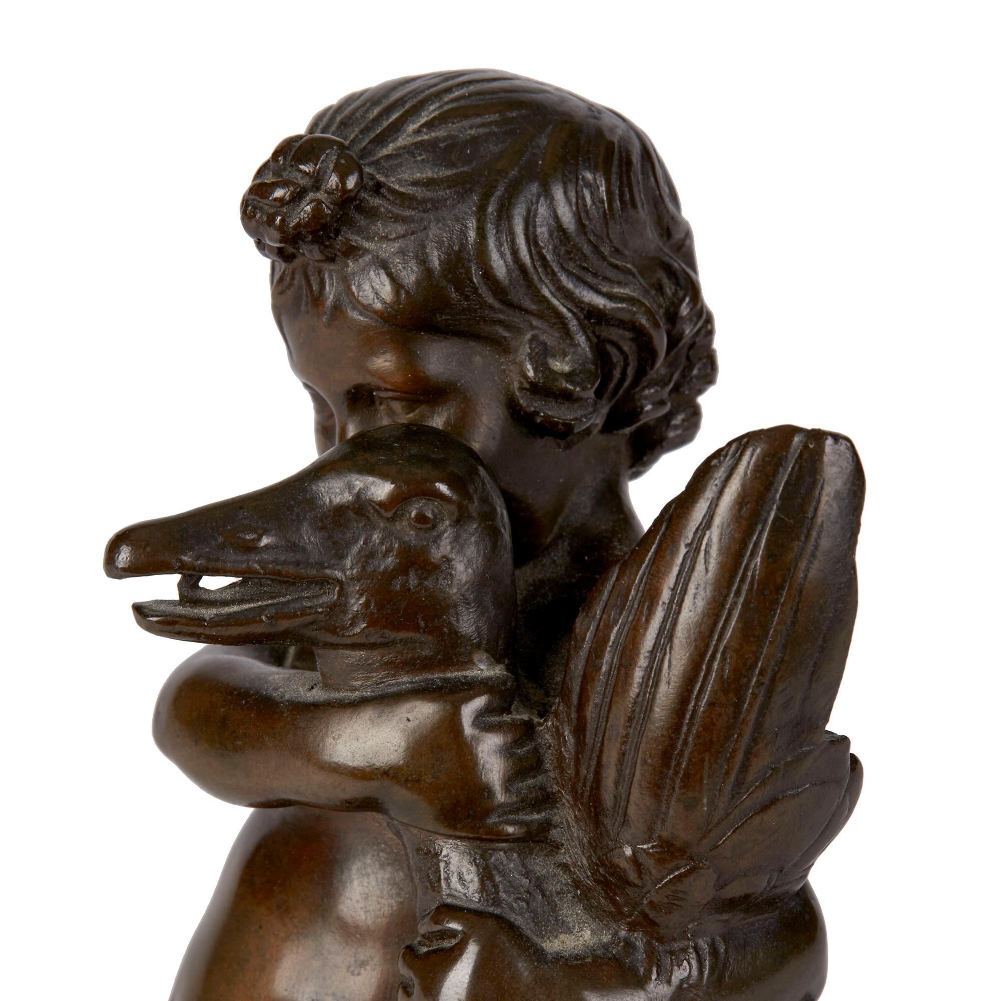 Romantic Ferdinand Barbedienne '1810-1892' French Bronze Sculpture Boy with Goose